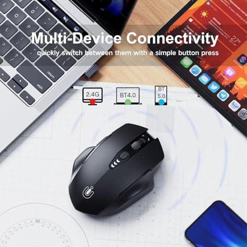 Uineer Wireless Bluetooth Mouse,[Upgraded] Rechargeable (BT 5.0/4.0+2.4G Hz),Computer Mouse with Visible Battery Level, 4 Adjustable DPI, Portable PC Mouse for MacBook Chromebook,Black - Thumbnail 2