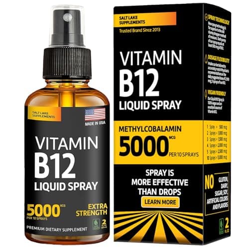 Vitamin B12 Sublingual Spray 5000 mcg – Vegan Methylcobalamin Liquid B12 Boost Energy, Mood & Brain Health - Gluten-Free, Non-GMO B12 Spray for Men & Women - Easy Dosage (5000 mcg in 10 Sprays) - Image 1