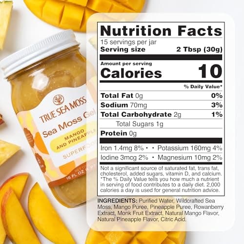 TrueSeaMoss Sea Moss Gel Mango Pineapple - Wildcrafted Seamoss Gel - 16 oz Glass Jar - Made in USA - Vegan - Non-GMO - Gluten-Free, Pack of 2 (Labels may Vary) - Thumbnail 3