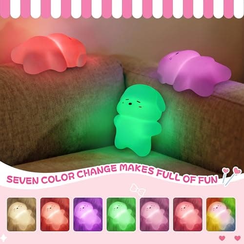 loatme Night Light for Kids, Rechargeable Dimmable Silicone LED Nightlight with 7 Colors, Baby Nursery Night Lamp, Touch Squishy Lamp, Cute Gifts for Girls, Boys, Toddler Room Decor, Lying Dog - Thumbnail 2
