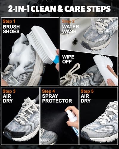 Jevvu Shoe Cleaner Kit, 2-in-1 Shoe Cleaner & Shoe Protector Spray for White Shoes, Removes and Resists Stains - Thumbnail 6