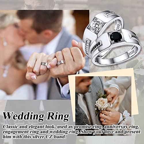 Bestyle Men's Classic Black Onyx Band Ring Gemstone Ring Platinum Gold Plated Silver Wedding Engagement Anniversay Fashion Promise Band Ring, Size 8 - Thumbnail 5