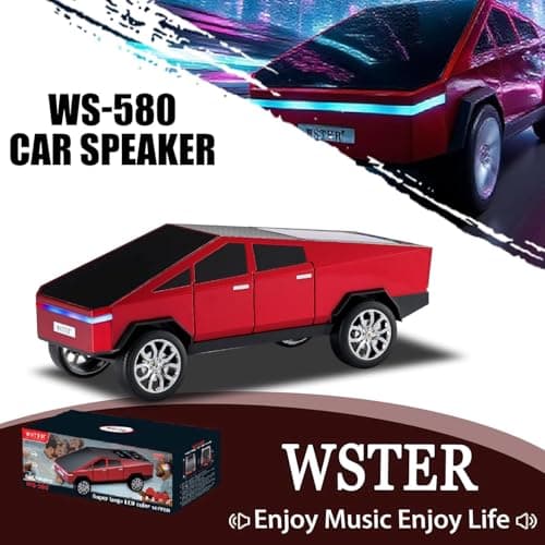 WS-580 Cybertruck Portable Bluetooth Speaker, Replica Car with Display Screen, HD Sound, TWS Pairing, FM Radio, Built-in Mic, Remote Selfie Control, LED Party Light, Gift for Car Lovers (Red) - Thumbnail 2