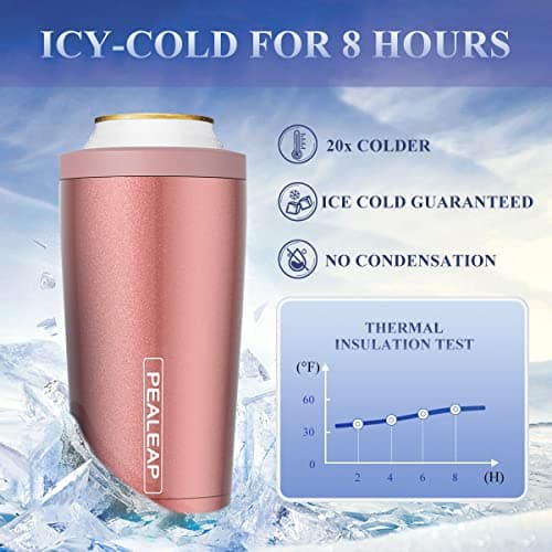 4 in 1 Insulated Slim Can Cooler for 12 OZ Cans and Beer Bottle - Keep 8 Hours Cold, Easy to Hold - Stainless Steel Can Holder, Double Walled Can Insulator for Hard Seltzer and More (Rose Gold) - Thumbnail 3