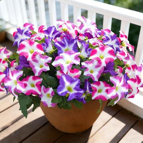 FULLMUSIC Spring Artificial Flowers for Outdoors, UV Resistant Fake Morning Glory, Look Real Faux Silk Plants for Front Door Garden Porch Planter - Image 1