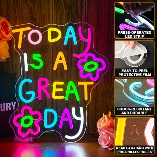 Classroom Neon Lights Today is a Great Day Neon Sign for Wall Decor in Coffee Bar Bedroom Reading Lights Up Sign for Classroom Library LED Books Decor Gifts to Teens Teachers - Thumbnail 6