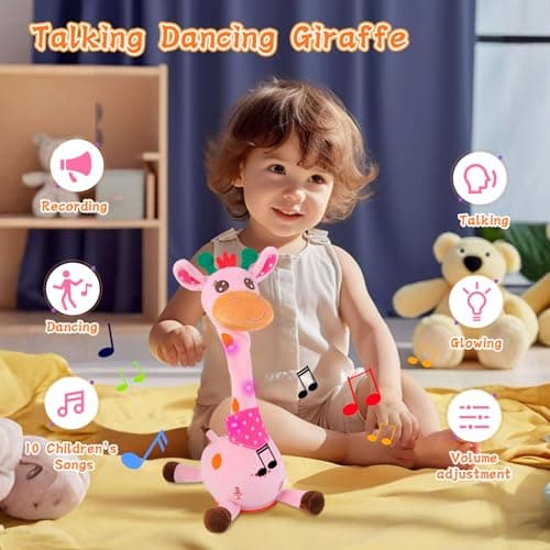 LUKETURE Dancing Talking Singing Pink Giraffe Toy Stuffed Plush, Interactive Stuffed Animal Toy, Musical Giraffe Plush with Record & Repeat, Sings 10 Songs, LED Lights - Thumbnail 2