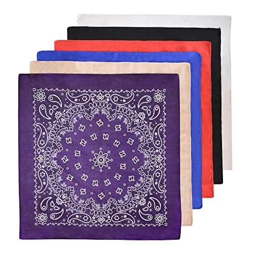 6-Pack 100% Cotton Bandanas Gift Set (Red Black White Blue Purple Tan) – 22x22 Inch Paisley Head Wraps, Face & Neck Scarves, Multi-Purpose Accessories for Men & Women, Holiday & Everyday Gifting - Thumbnail 6