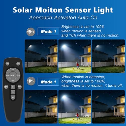 AsWonist 10000W Solar Street Lights Outdoor - 6500K Solar Lights Outdoor IP66 Waterproof, Solar Street Light Dusk to Dawn, Solar Flood Lights Outdoor Motion Sensor with Remote Control for Yard, Garage - Thumbnail 5