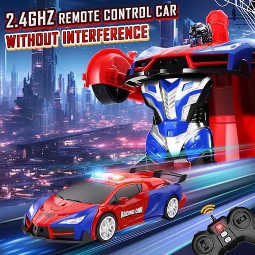 Febyhim Remote Control Car, One-Button Transform Toys Car, 2.4GHz RC Cars 1:18 Scale, 360 Degree Rotation Police Car Toy Transforming into Robot Toy for Boys Girl Kids 4-7 8-12 6-8, Birthday - Thumbnail 3