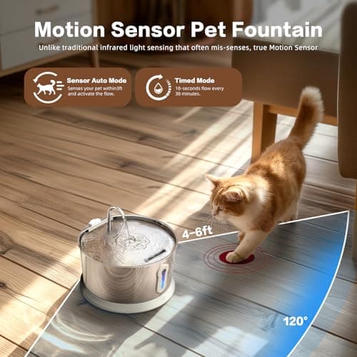 Battery Operated Cat Water Fountain Wireless, 4L/135oz Stainless Steel Pet Fountain for drinking Dog Water Dispenser Cordless with Motion Sensor, Ultra-Quiet Pump & for Cats Inside, Dog, Multiple Pets - Thumbnail 6