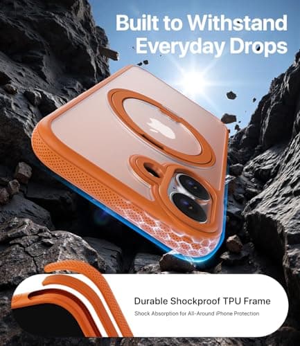 XUXSO for iPhone 17 Case, Compatible with MagSafe, Slim Shockproof Military-Grade Rugged Protective Case with Stand, Camera Control, Comfort Grip (D-Orange, iPhone 17) - Thumbnail 3
