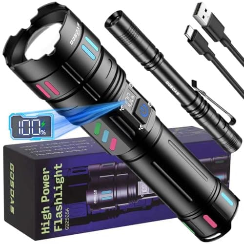 Gosdas Rechargeable Flashlights High Lumens 100000 Long Distance, Single Click 3 Modes, Super Bright LED Flashlight USB C Long Lasting 15H, Powerful Strong Flash Light for Security Hiking Camping - Image 1