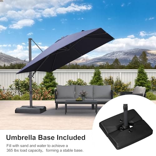 PURPLE LEAF 10' × 10' Patio Cantilever Umbrella with Base Outdoor Square Adjustable Offset Umbrellas with 360-degree Rotation and 8 Heavy Duty Metal Ribs for Garden Deck Pool Navy Blue - Thumbnail 2