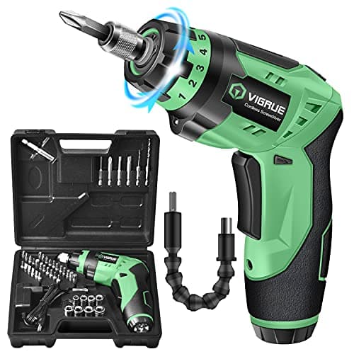VIGRUE Cordless Screwdriver, Rechargeable Electric Screwdriver with LED Light, Flexible Shaft