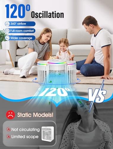 AI Portable Air Conditioners Fan with 120° Rotating Function,Personal Evaporative Mini Air Conditioners,Portable AC Unit Air Cooler with 4 in 1 Humidifier Cooling Fan, AC Portable for Bedroom Office - Thumbnail 3