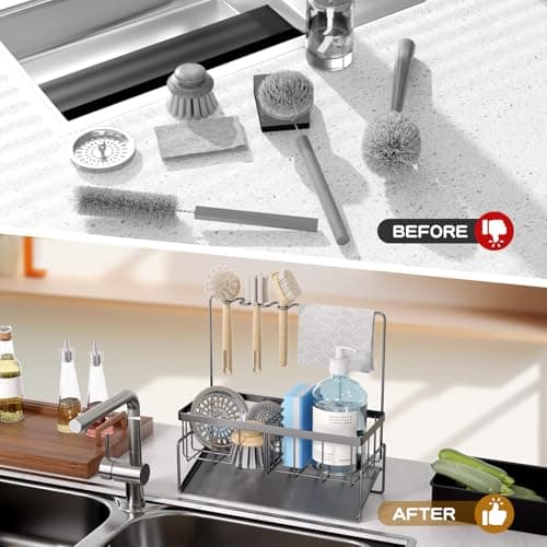 NAT MEYA Sponge Holder for Kitchen Sink,Stainless Steel Sink Caddy with Dish Brush Holder,Kitchen Sink Organizer Countertop Sink Holder for Kitchen Sink Organizer - Thumbnail 5