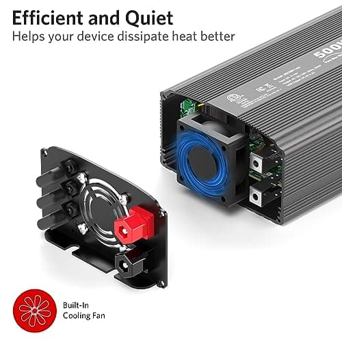 VANSOET 500W Pure Sine Wave Power Inverter DC 12V to 110V AC Car Inverter Adapter with 4.2A Dual USB Charging Ports and 2 AC Outlets Inverter(Black) - Thumbnail 4