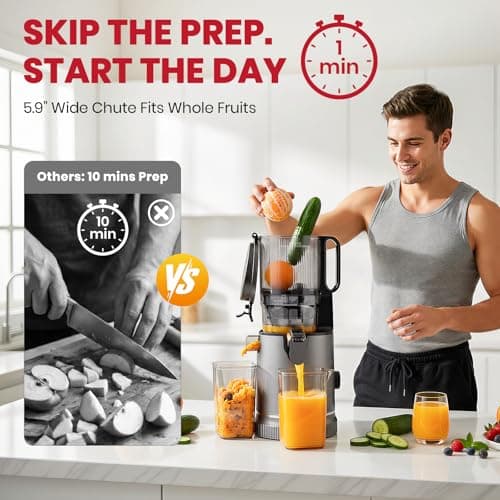 LAUDLIFE Cold Press Juicer Machine, 5.9" Wide Feed Chute Juice Extractor, 80 oz Large Hopper, Easy to Clean & High Juice Yield, BPA Free, Slow Masticating Juicer for Whole Fruits & Vegetables - Thumbnail 2