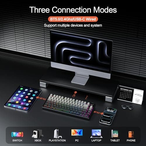 Gurjot Wireless Mechanical Keyboard, 75% Hot Swappable Custom Keyboard with Knob,PBT Keycaps,BT5.0/2.4GHz/USB-C,RGB Backlit, Mechanical Gaming Keyboards for PC/Tablet/PS/Xbox - Thumbnail 3