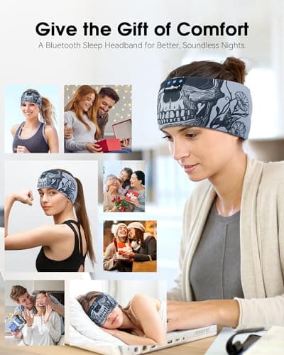 MUSICOZY Sleep Headphones Bluetooth Headband, Wireless Sleeping Headphones Music Sport Headbands, Long Time Play Sleeping Headsets Built-in Thin Speakers, Skulls Design for Sleeping Yoga - Thumbnail 6