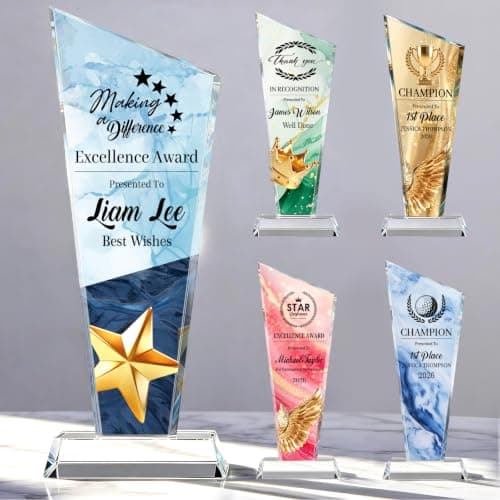 MYPHNEX Custom Crystal Trophy, Personalized Trophy with Photo Text Logo, Employee Award, Graduation Gift, Employee of the Month, Teacher Appreciation Gift, 1st Place Trophy (Style2)