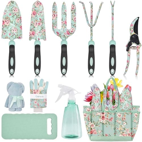 Garden Tools Set, Carsolt 11 Pcs Heavy Duty Floral Gardening Tools Kit with Non-Slip Rubber Handle, Special Gardening Gifts for Women Mom Birthday - Image 1