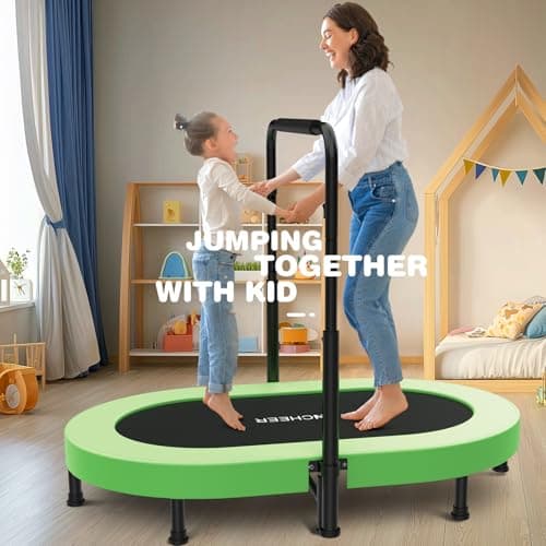 ANCHEER Trampoline, Double Mini Trampoline with Adjustable Handle - Indoor/Outdoor Rebounder for Kids & Toddlers, 56'' Safe Oval Fitness Trampoline with Bar for Home Fun - Thumbnail 4