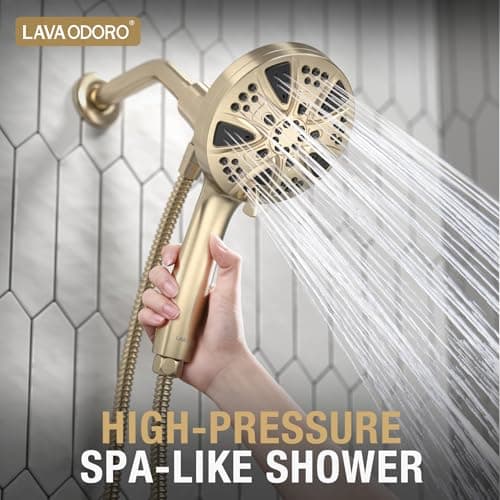 LAVA ODORO Handheld Shower Head with Magnetic Docking System, 10-Function High Pressure Detachable Shower Head, 5-inch Showerhead with 72 Inch Hose, Champagne Gold, SH180-CB - Thumbnail 4