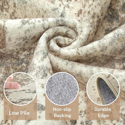 Micgeek Area Rug Living Room - 5X8 Abstract Washable Large Soft Foldable Non Slip Rug Neutral Modern Low Pile Carpet for Bedroom Nursery Dining Room Kitchen Home Office Indoor - Khaki - Thumbnail 3