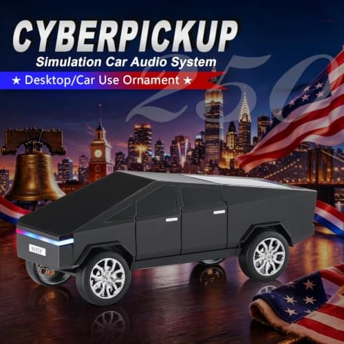 WS-580 Cybertruck Portable Bluetooth Speaker, Replica Car with Display Screen, HD Sound, TWS Pairing, FM Radio, Built-in Mic, Remote Selfie Control, LED Party Light, Gift for Car Lovers (Black) - Thumbnail 2