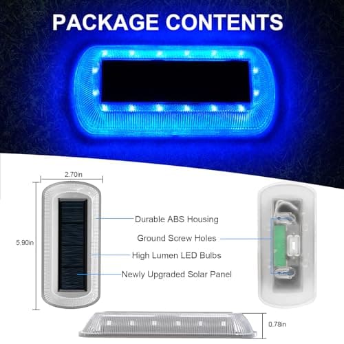 T-SUN Solar Deck Lights Outdoor Waterproof, Deck Lights Solar Powered, Driveway Marker Light for Fence Front Door, Step, Stair, Garden, Sidewalk, Pathway, Dock Porch, Backyard (Blue, 4 Packs) - Thumbnail 6