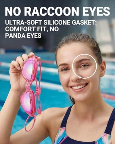 Aegend 2 Pack Professional Swimming Goggles for Adults, No Leak Mirrored Swim Goggles with Bungee Strap, Anti-Fog UV Protection Triathlon Goggles for Men Women Open Water & Pool - Thumbnail 6