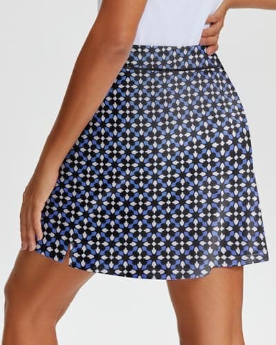 Stelle Women's Athletic Skorts 17" Golf Skirts Inner Shorts Tennis Skort with 2 Pockets Running Sports Pickleball Skirt(Geo Tiles Print,S) - Thumbnail 4