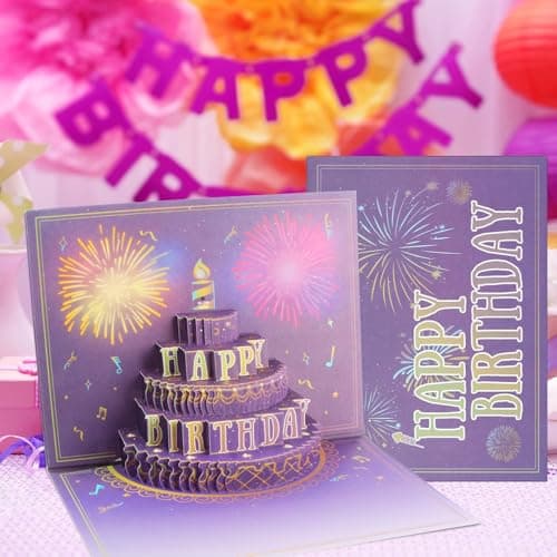 XTF2015 Happy Birthday Cards Fireworks, Lights, Music and Sound Fireworks Cake 3D Pop Up Birthday Cards Gift with Envelope and Note Tag for Women, Men, Kids, Wife, Mom, Husband - Thumbnail 6