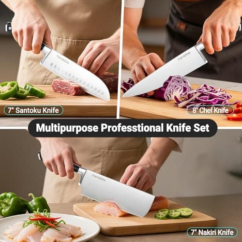 4 Pieces Knife Block Set With Magnetic Knife Block Holder, Ultra-Sharp Japanese Kitchen Knife Set, High-carbon Steel Chef Knife Sets With Full Tang Handle Design - Thumbnail 4