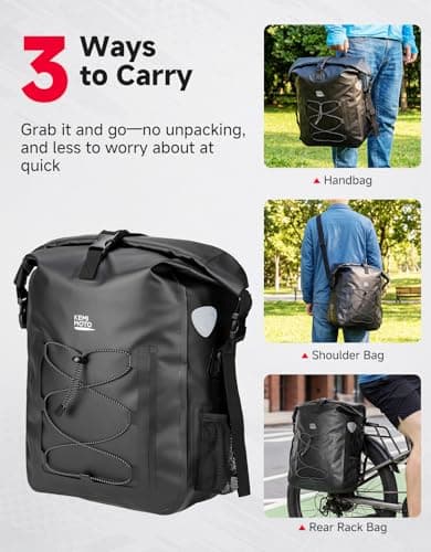 KEMIMOTO Bike Pannier Waterproof, 30L Heavy-Duty Bicycle Saddle Bag for Rear Rack, Side Bag with Laptop Compartment & Reflective, PVC Air-Tight Material – Commuting Touring Grocery Shoulder Carry - Thumbnail 5