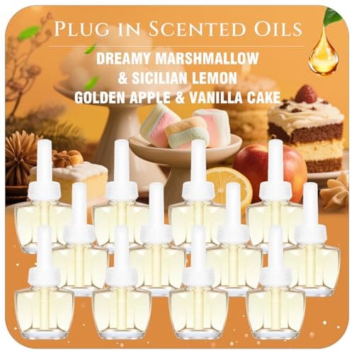 Plug In Refills Air Freshener, Dreamy Marshmallow, Sicilian Lemon, Golden Apple, Vanilla Cake, for Home, 7.92 Fl Oz, 12 Count, Compatible with Air Wick & Glade, Not Include Glade Plus