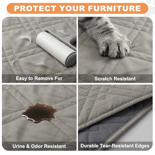 Vmeyiek 100% Waterproof Dog Bed Cover Pet Blanket(42"x50"),7-Layer Reversible Washable Sofa Couch for Furniture Car (Light Gray+Gray) - Thumbnail 6