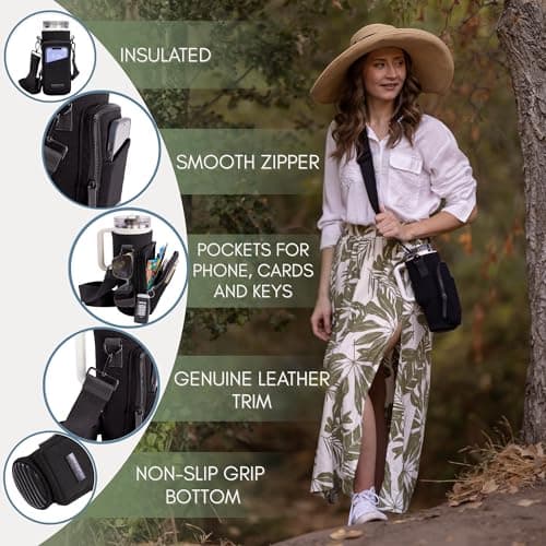 SOLLY AND RUE Water Bottle Sling Bag Crossbody Water Bottle Holder with Strap & Phone Pocket Insulated Carrier for Stanley & Hydro Flask up to 40oz Travel & Walking Companion - Thumbnail 4