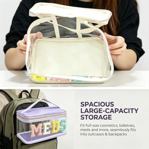 DegoCython Medicine travel bag, Waterproof Nylon PVC, Embroidered Mesh Compartment, Anti-Splash Clean Surface, clear travel bags for toiletries, Portable Med Medicine Holder, For Women Daily. - Thumbnail 3