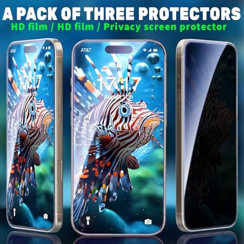 jpyyw 3 Pack Pack Screen Protector for iPhone 16 [6.1 inches] iPhone 15 iPhone 14 Tempered Glass Film, 2 HD 1 Anti Spy Privacy with Installation Frame [Drop Protection] 9H Hardness Scratch Resistant - Thumbnail 2