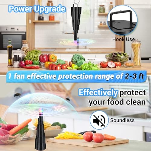 LEOFI Fly Fans for Tables, Bug Fans, Food Fan,Tabletop Fan Rechargeable Soft Holographic Blades for Picnic, Party, Outdoor&Indoor Dining,4pack - Thumbnail 3