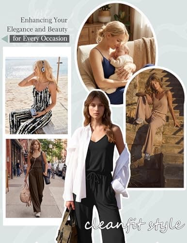 Ekouaer Womens Summer Jumpsuits Dressy Sleeveless Wide Leg Long Pants Rompers Casual One Piece Outfits with Pockets Green XL - Thumbnail 6