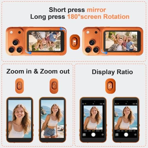 Magnetic Vlog Selfie Monitor Screen for iPhone 17 & Android, 4K Wireless Video Recording with Remote Zoom & Shoot, Content Creator Essentials Back Camera Monitor for vlogging YouTube TikTok - Thumbnail 5
