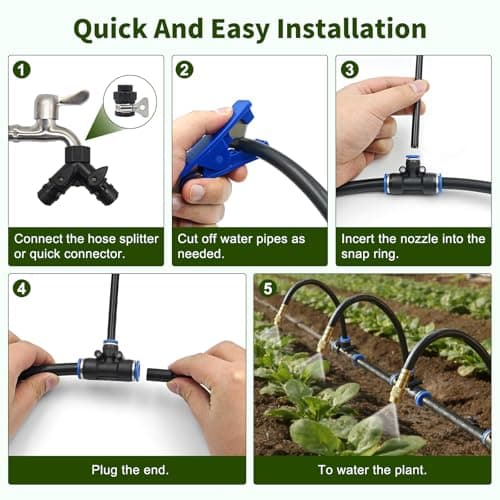 Faurvix 60FT Drip Irrigation System, Automatic Garden Watering Kit with 360° Bendable Hose & 20 Adjustable Nozzles, Water Pressure Powered Sprinkler System for Greenhouse, Lawn, Garden,Yard & Plants - Thumbnail 5