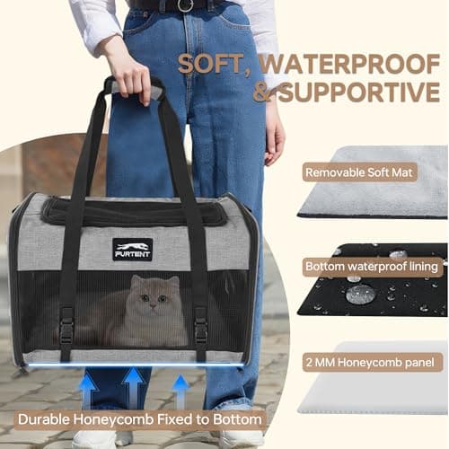 Furtent Soft Sided Two Cats Dog Carrier up to 25 lbs, Portable Mesh Pet Travel Bag for Medium Puppy Big Cats, Collapsible Puppy Crate Home Outdoor 20x13x13in, Grey - Thumbnail 3