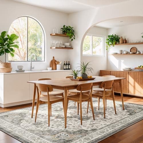 Marsail 5x7 Machine Washable Area Rug, Soft & Slip-Resistant Large Area Rug with Reinforced Bound Edges, Vintage Short-Pile Washable Rug with Floral Pattern for Living Room, Dinning Room and Bedroom - Thumbnail 4