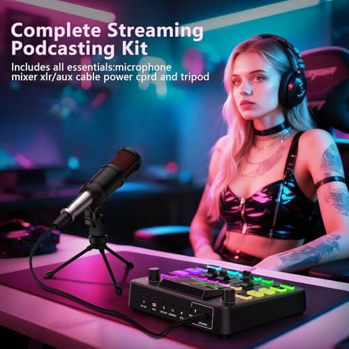 Podcast Equipment Bundle, Audio Mixer with Dynamic Microphone for PC, Gaming Equipment Set for Podcast Recording, Changer Voice/Denoise/Reverb/Bluetooth,Live Streaming, Video Vocals（Phone/PS5) - Thumbnail 2