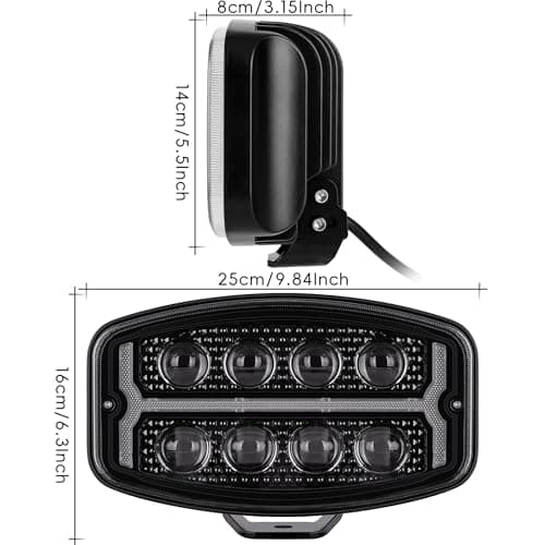 SUFEMOTEC 6x10 Inch 200W LED Headlights, Square Driving Light, 12V-48V, White, High Low Beam, Amber DRL, Aluminum, Truck Exterior Fog Lights - Thumbnail 2